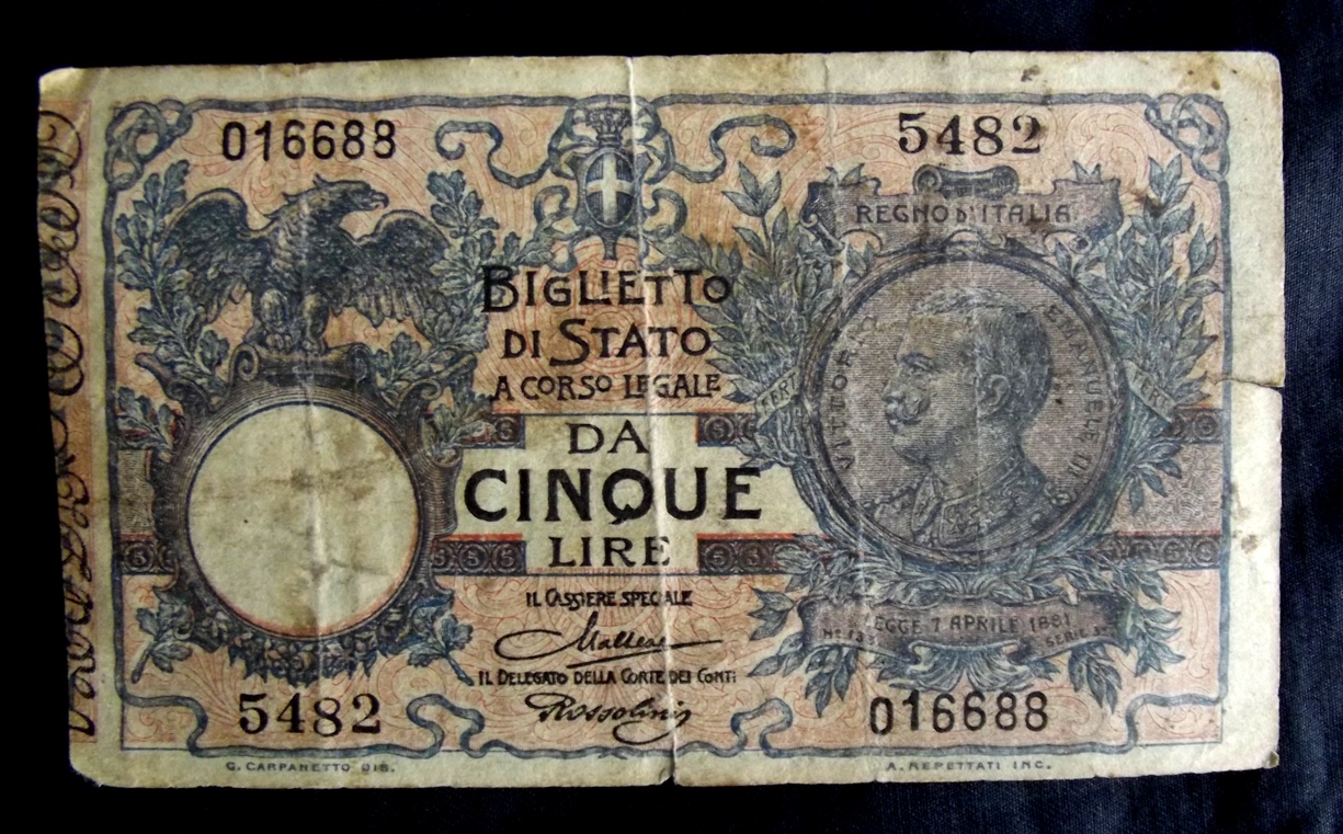 Banconota 5 lire V.E.III Floreale